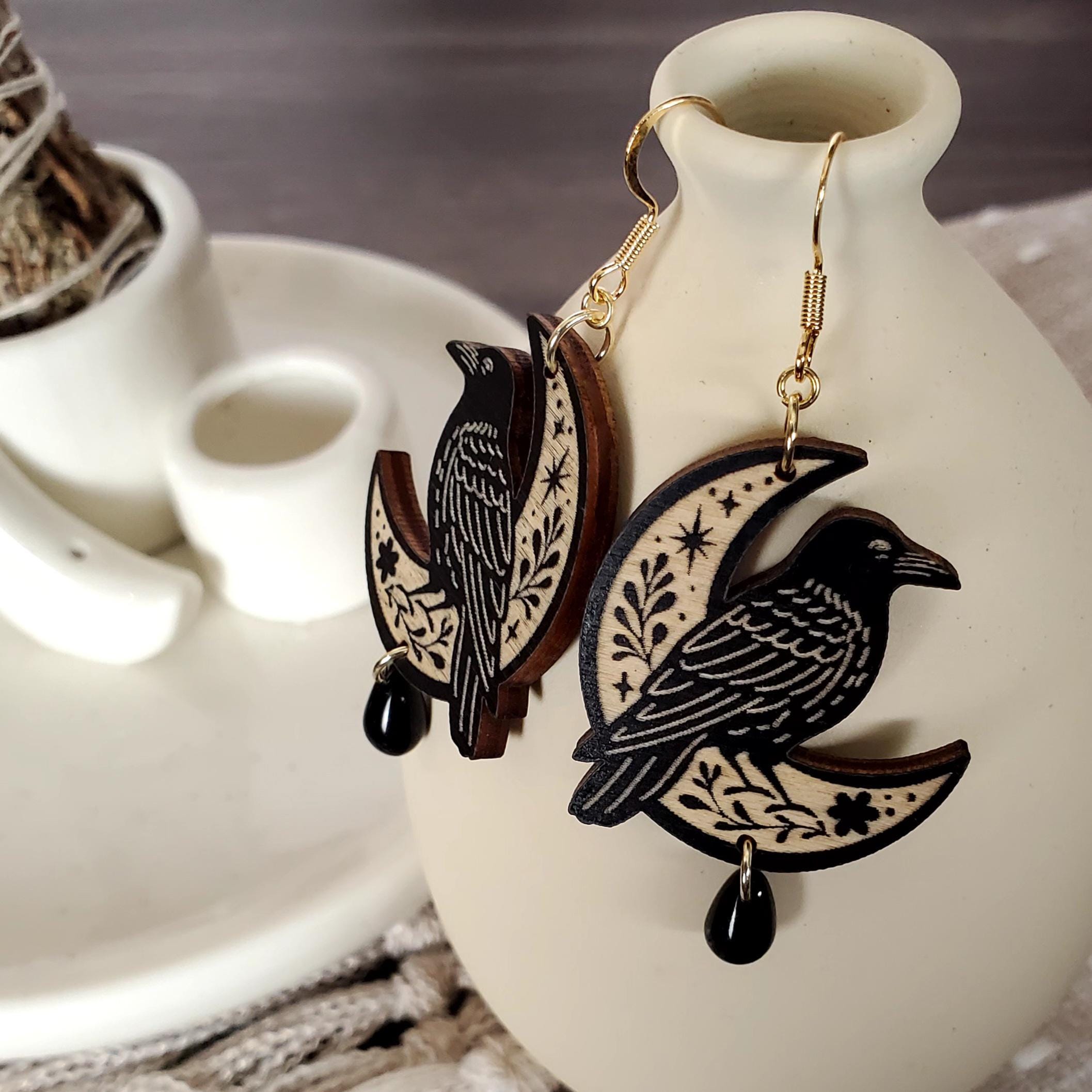 Raven Moon Earrings Drop Earrings