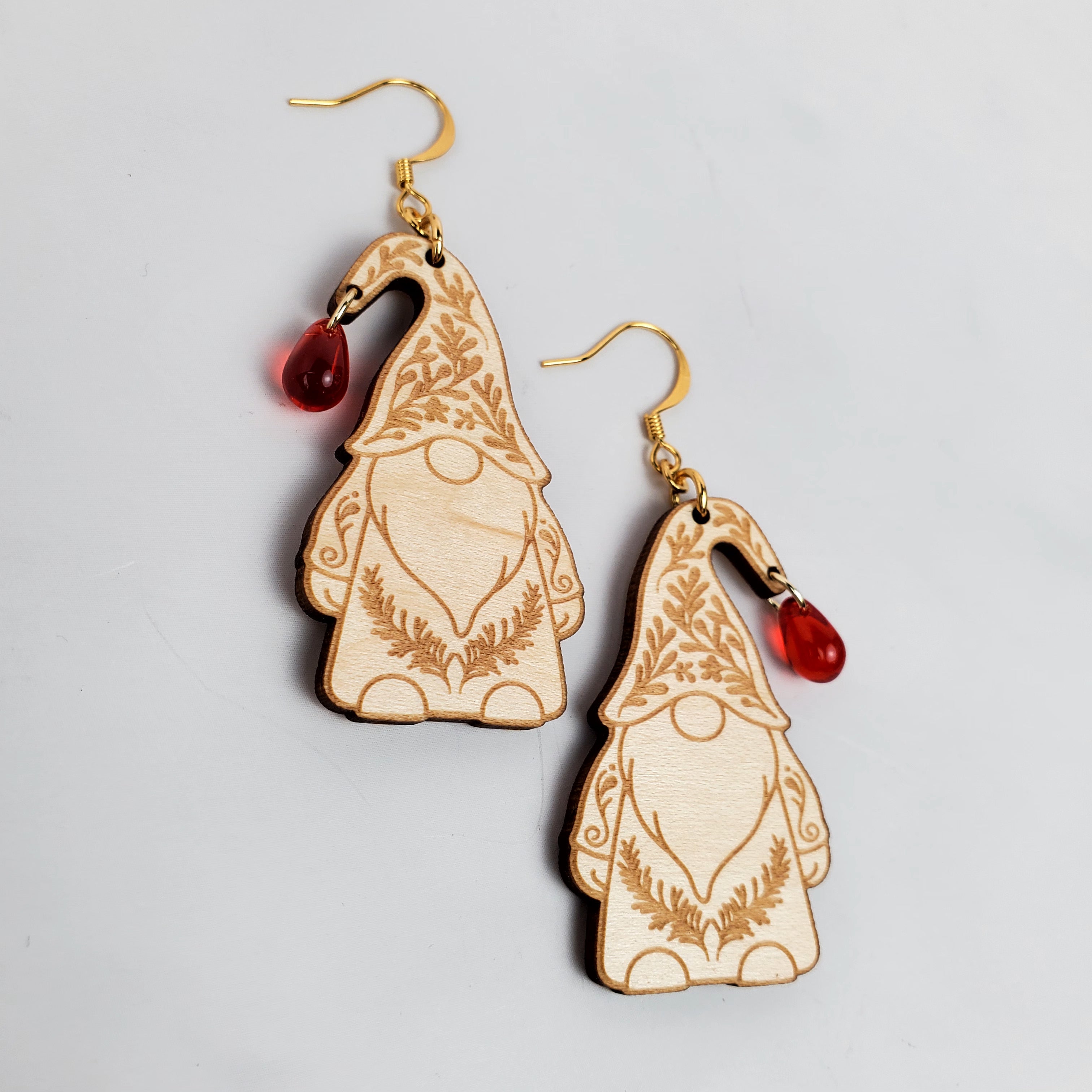 Holiday Gnome Wooden Earrings