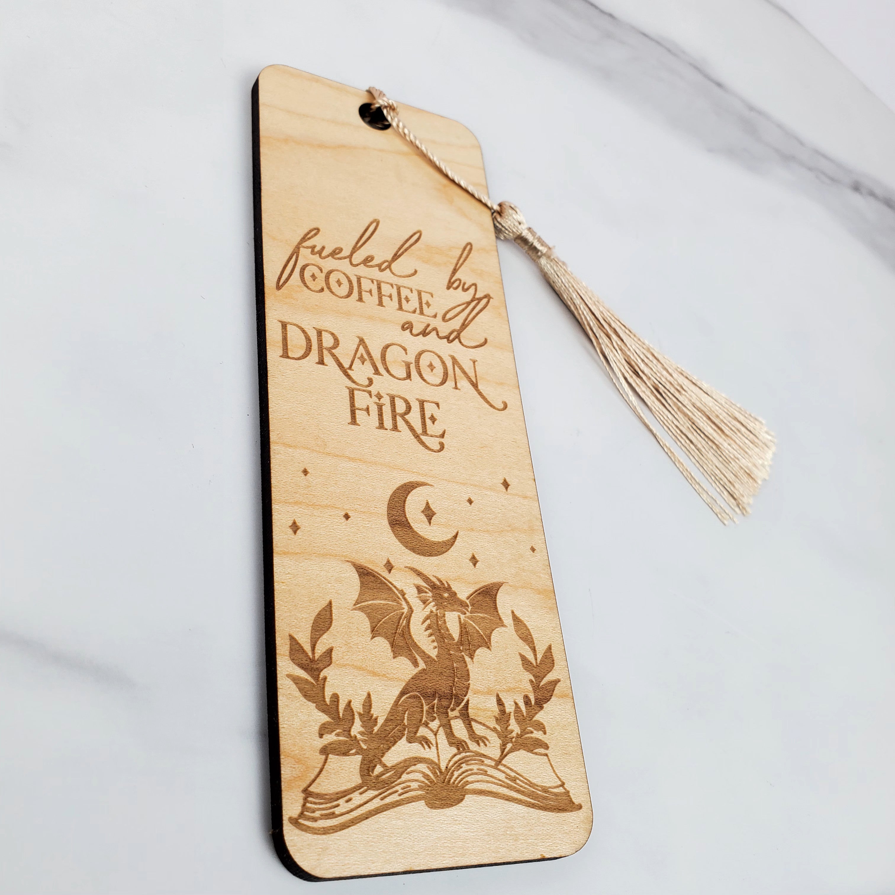 Fueled by Coffee and Dragon Fire Wooden Bookmark