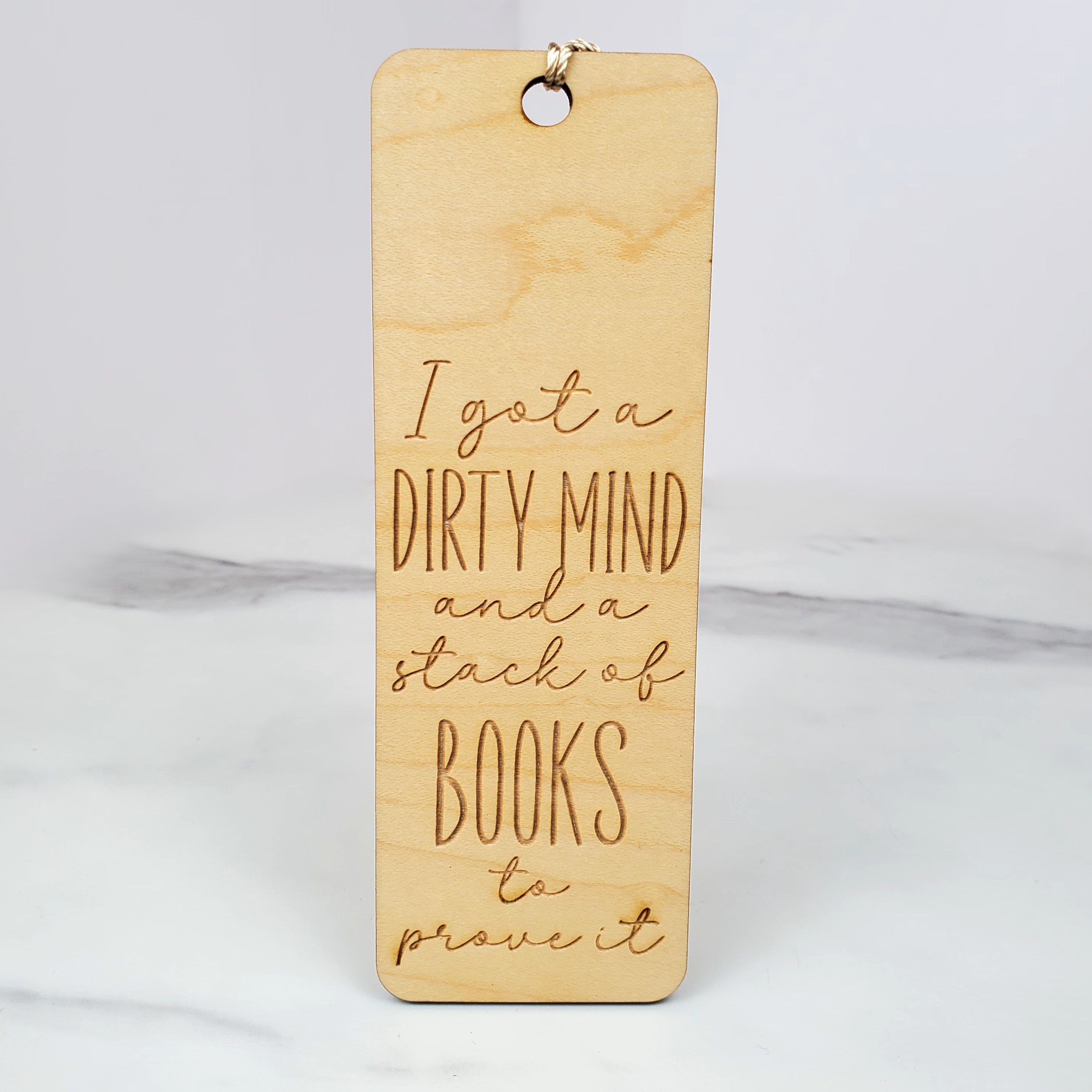 Dirty Mind and a Stack of Books Wooden Bookmark