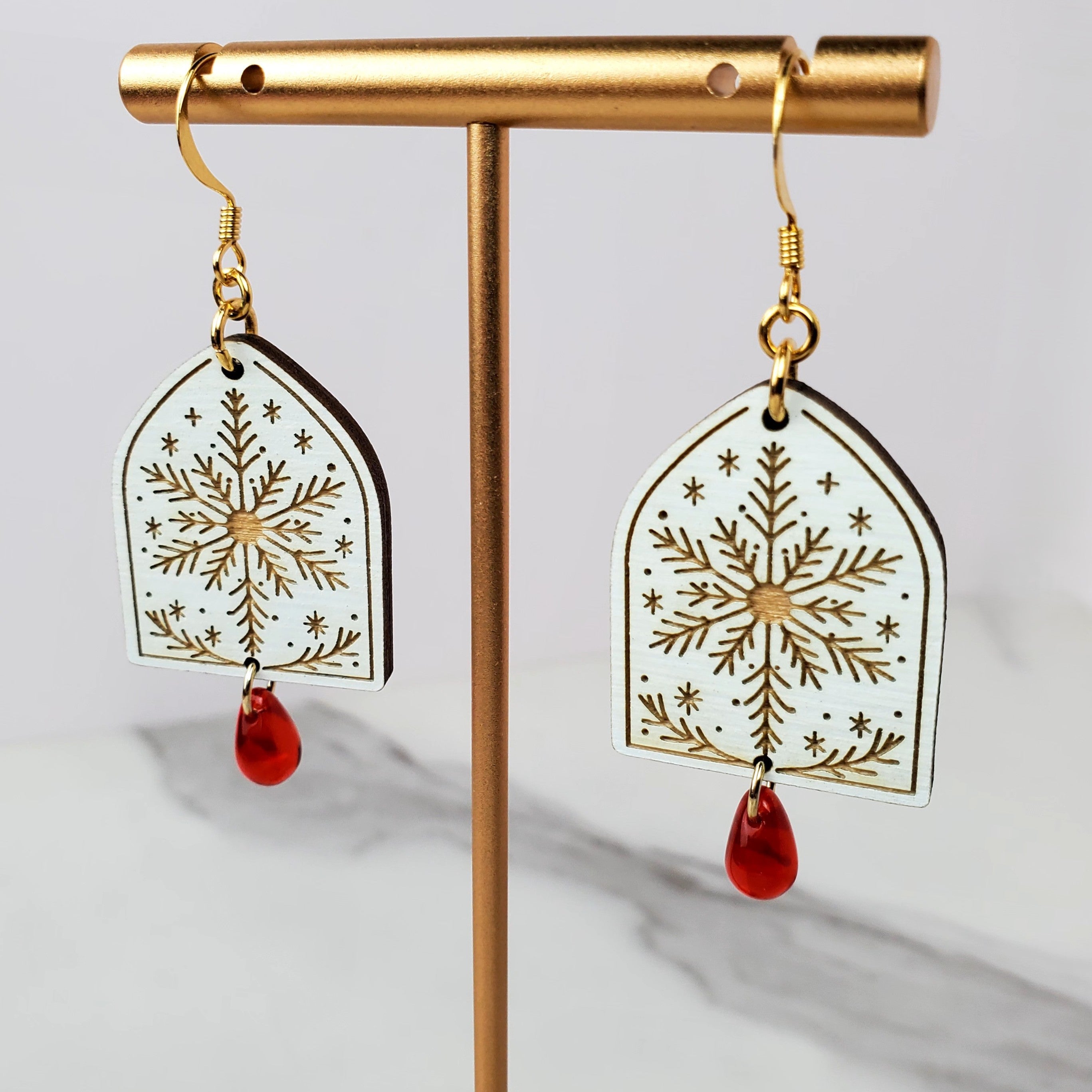 Holiday Snowflake Arch Wooden Earrings