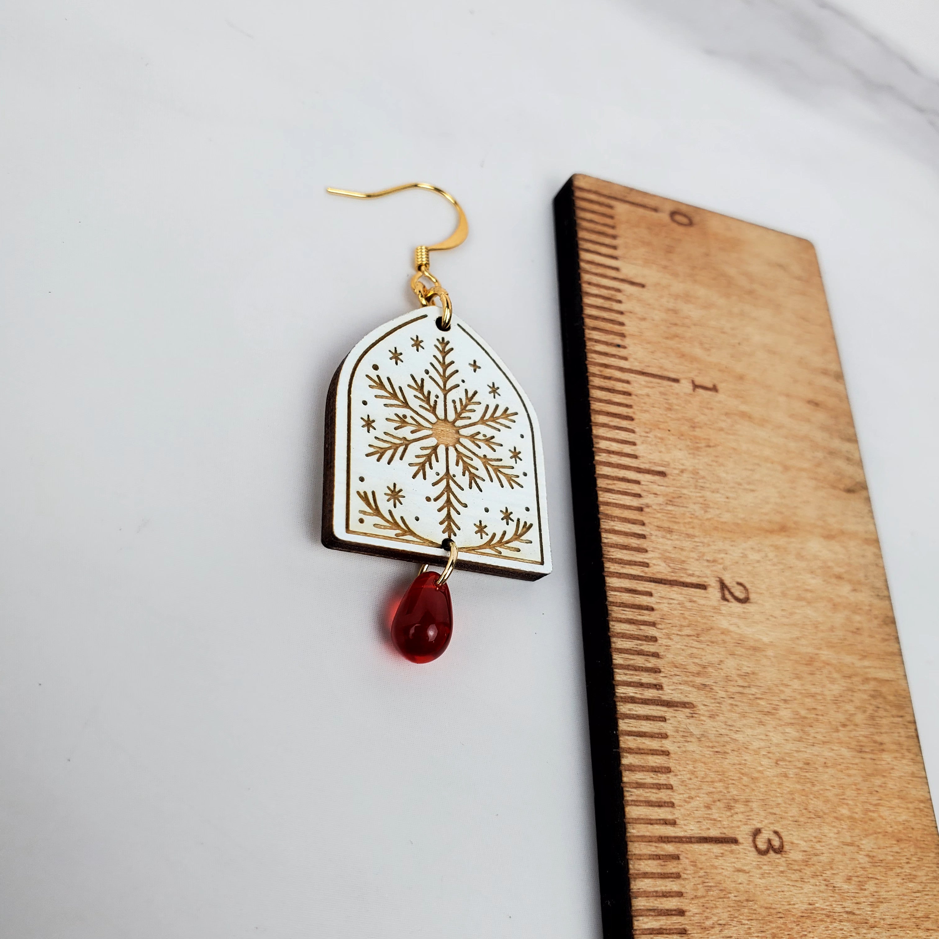 Holiday Snowflake Arch Wooden Earrings