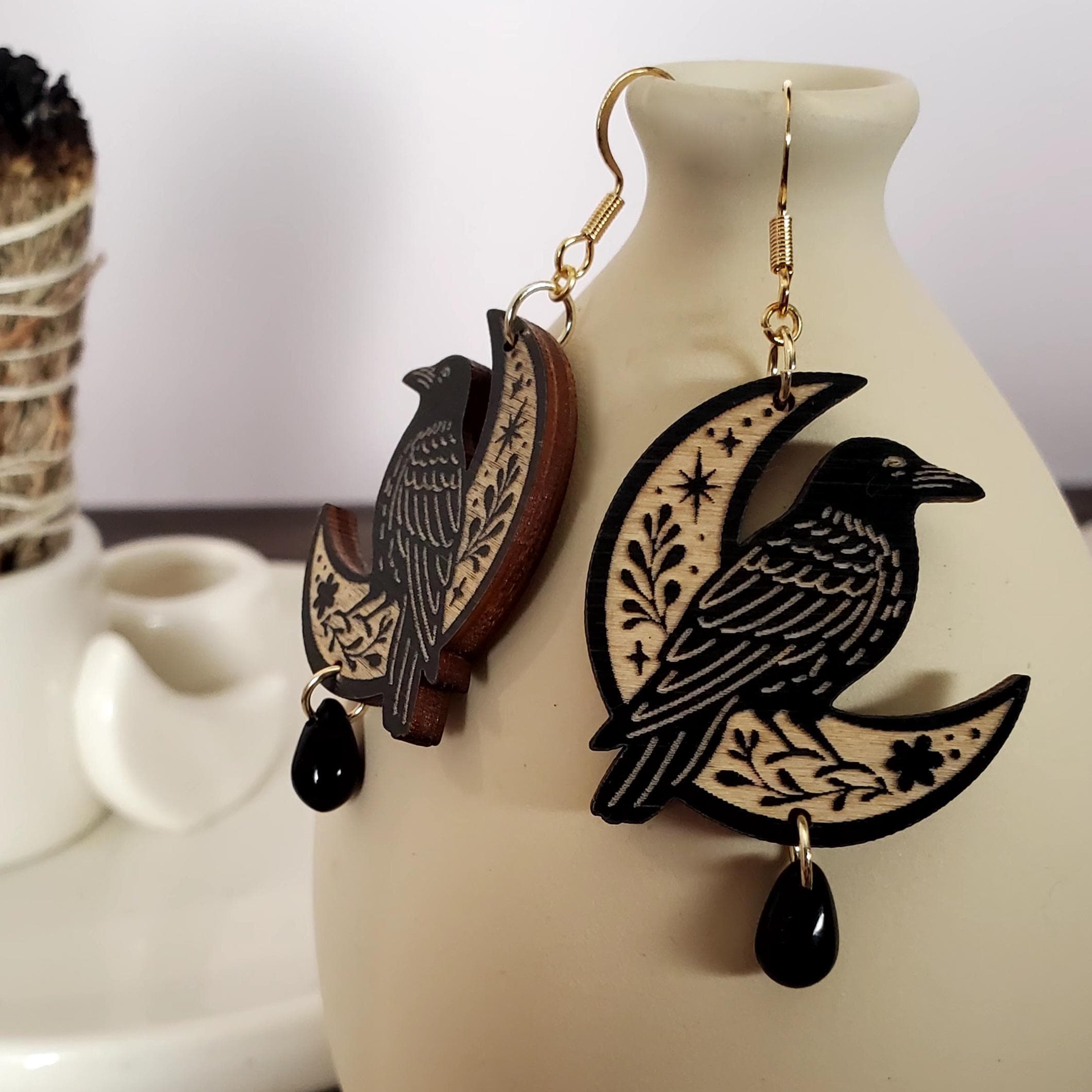 Raven Moon Earrings Drop Earrings