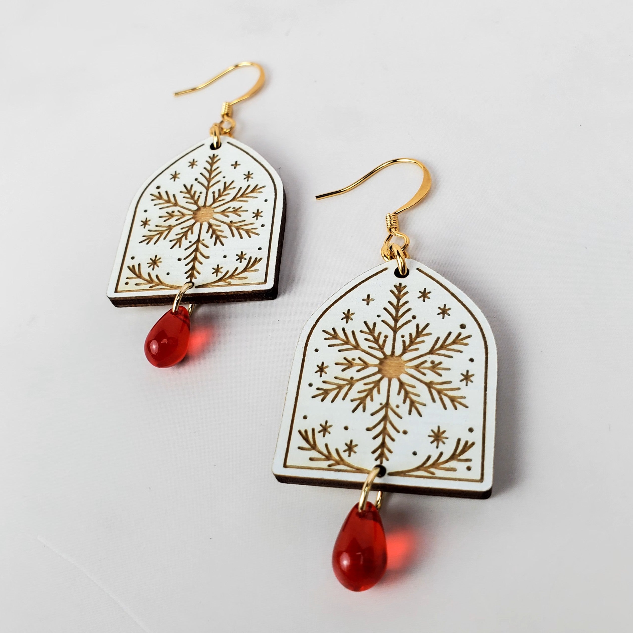 Holiday Snowflake Arch Wooden Earrings