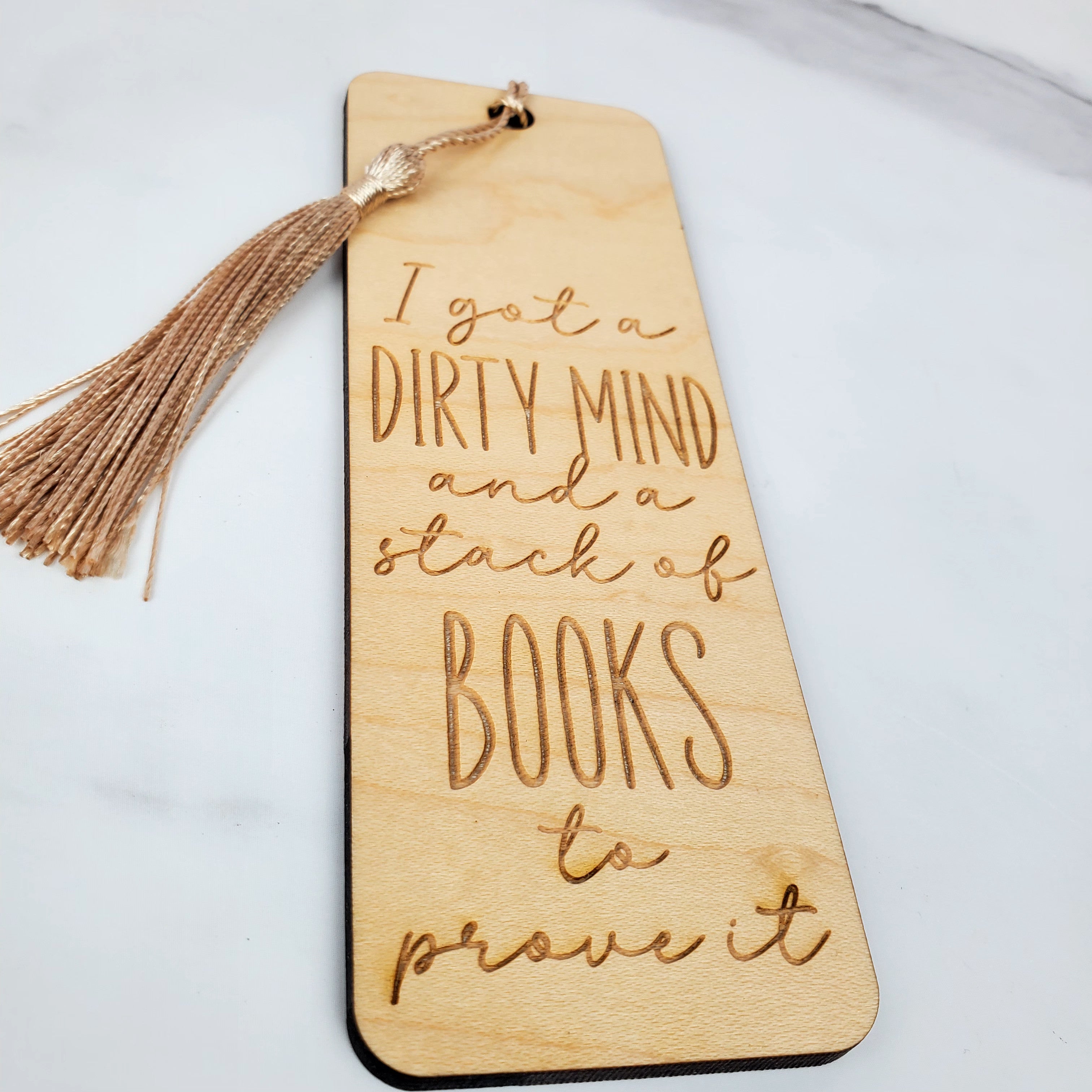 Dirty Mind and a Stack of Books Wooden Bookmark