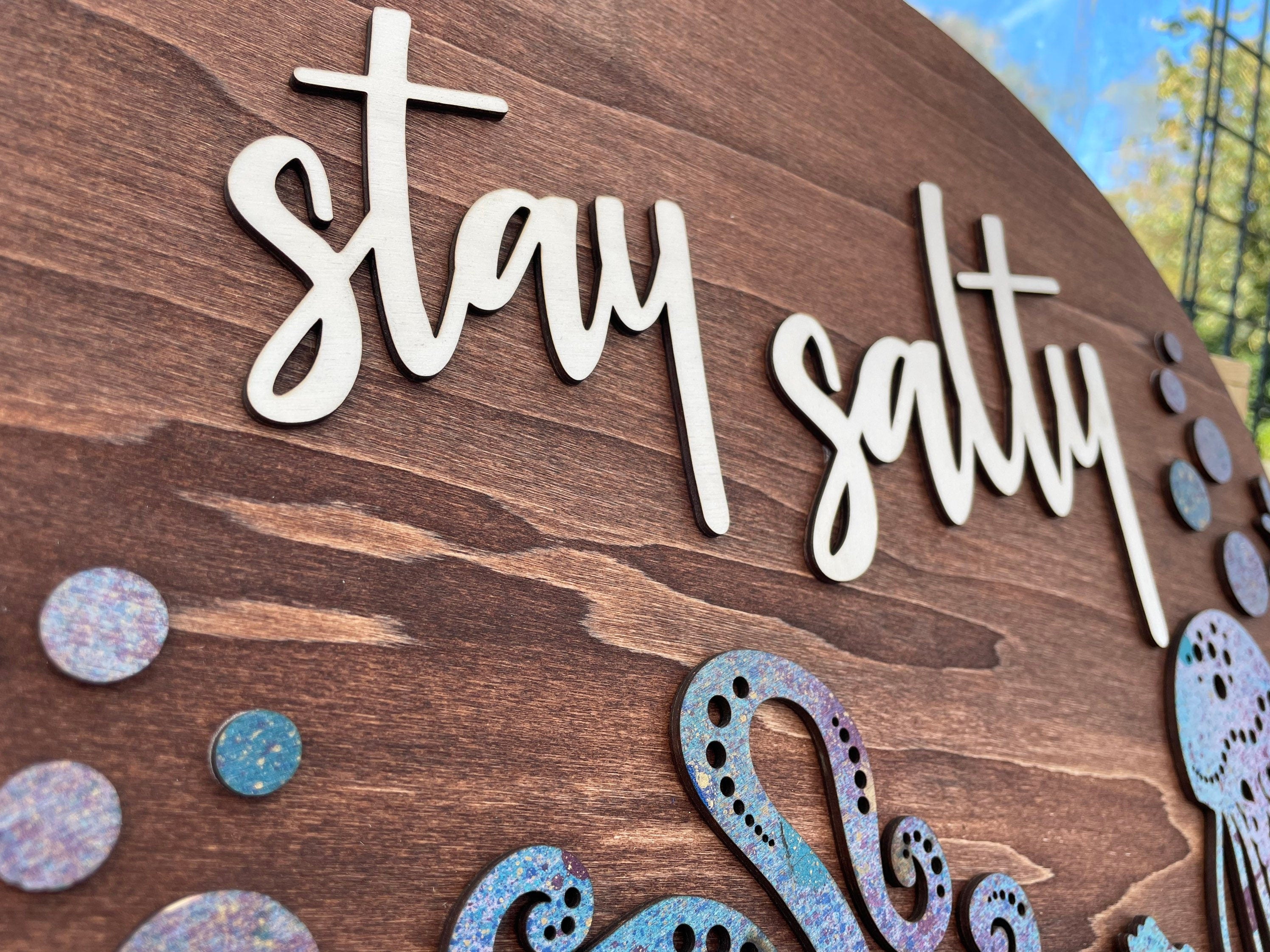 Stay Salty Sign | Ocean Themed Sign | Beach Sign | Round Painted Sign