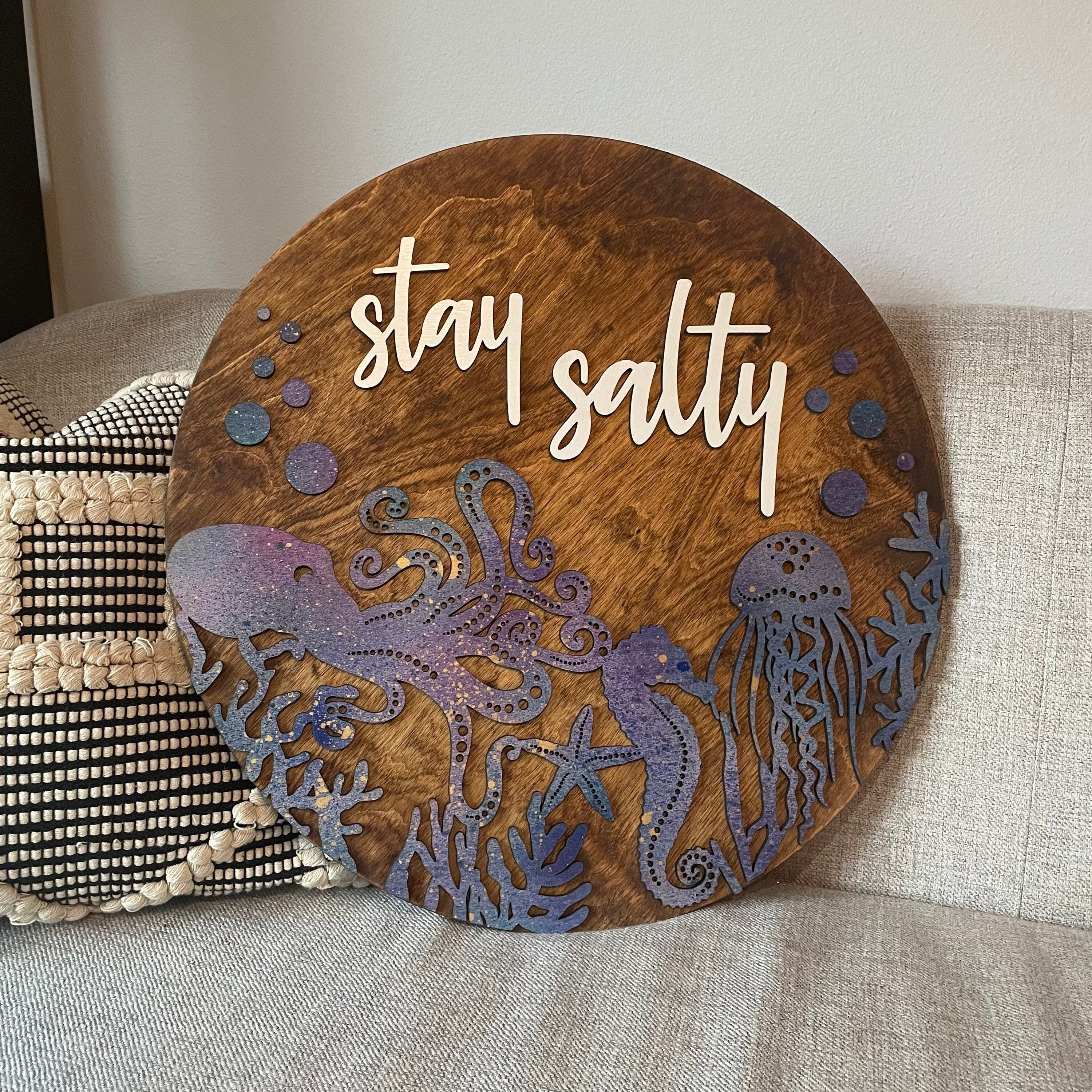 Stay Salty Sign | Ocean Themed Sign | Beach Sign | Round Painted Sign