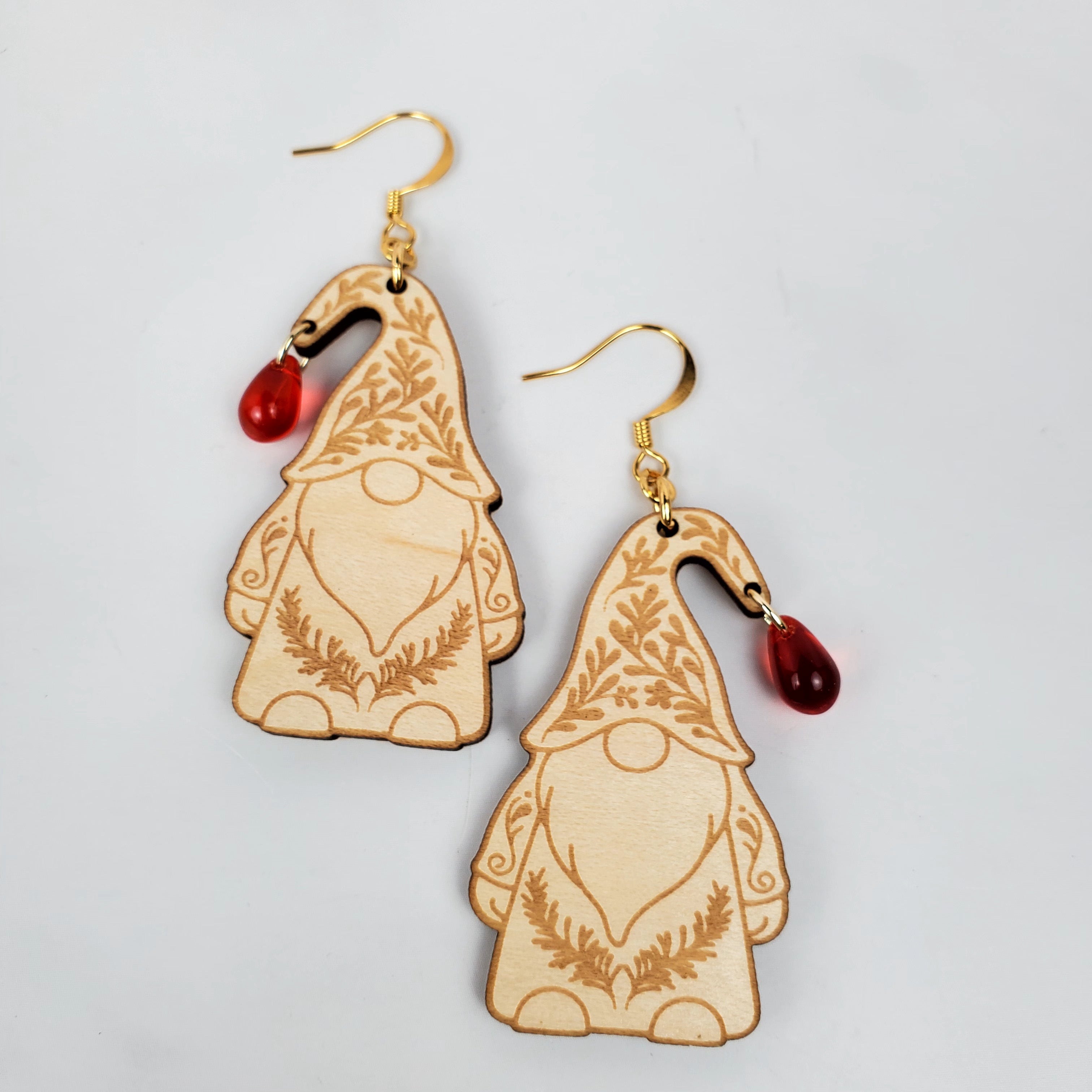 Holiday Gnome Wooden Earrings