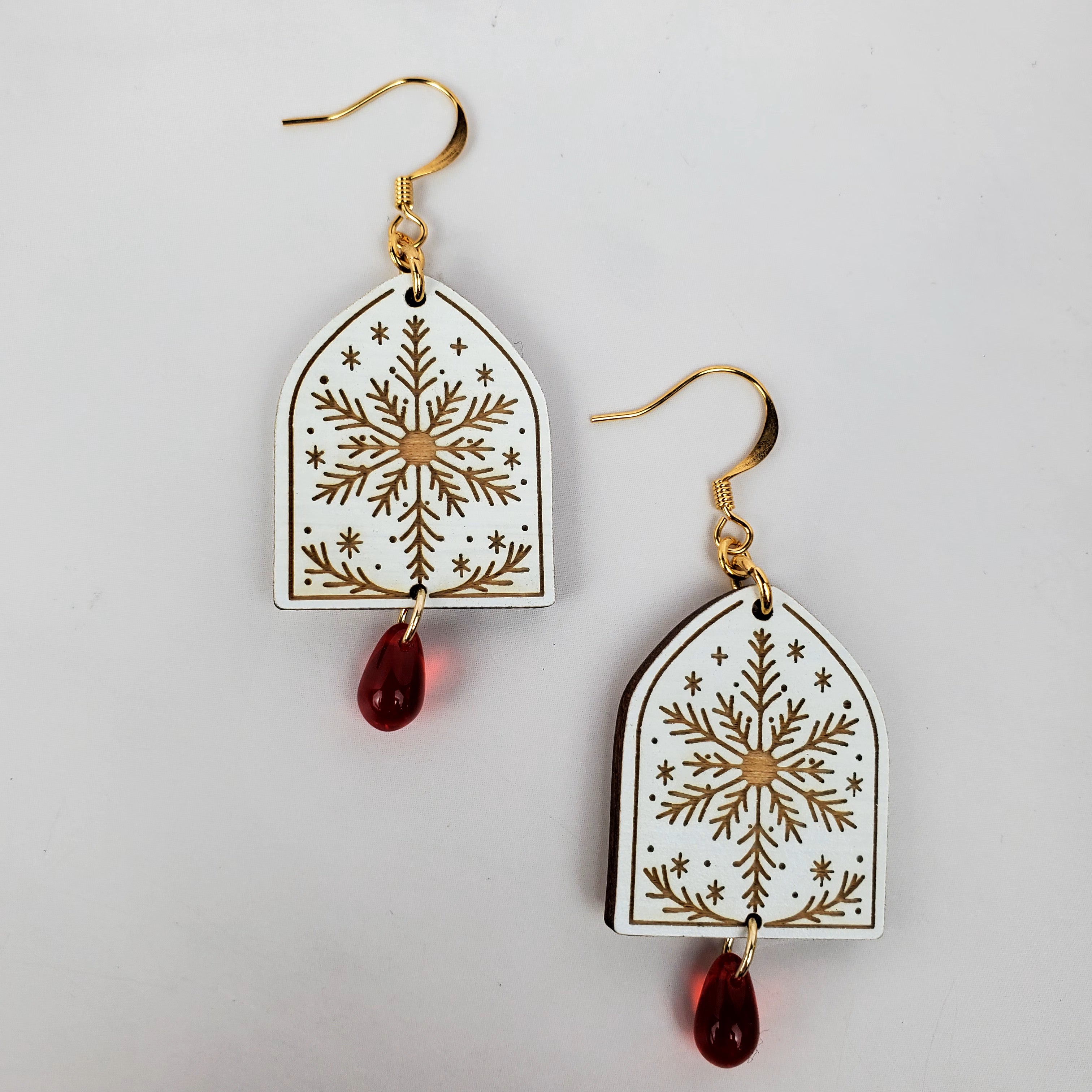 Holiday Snowflake Arch Wooden Earrings