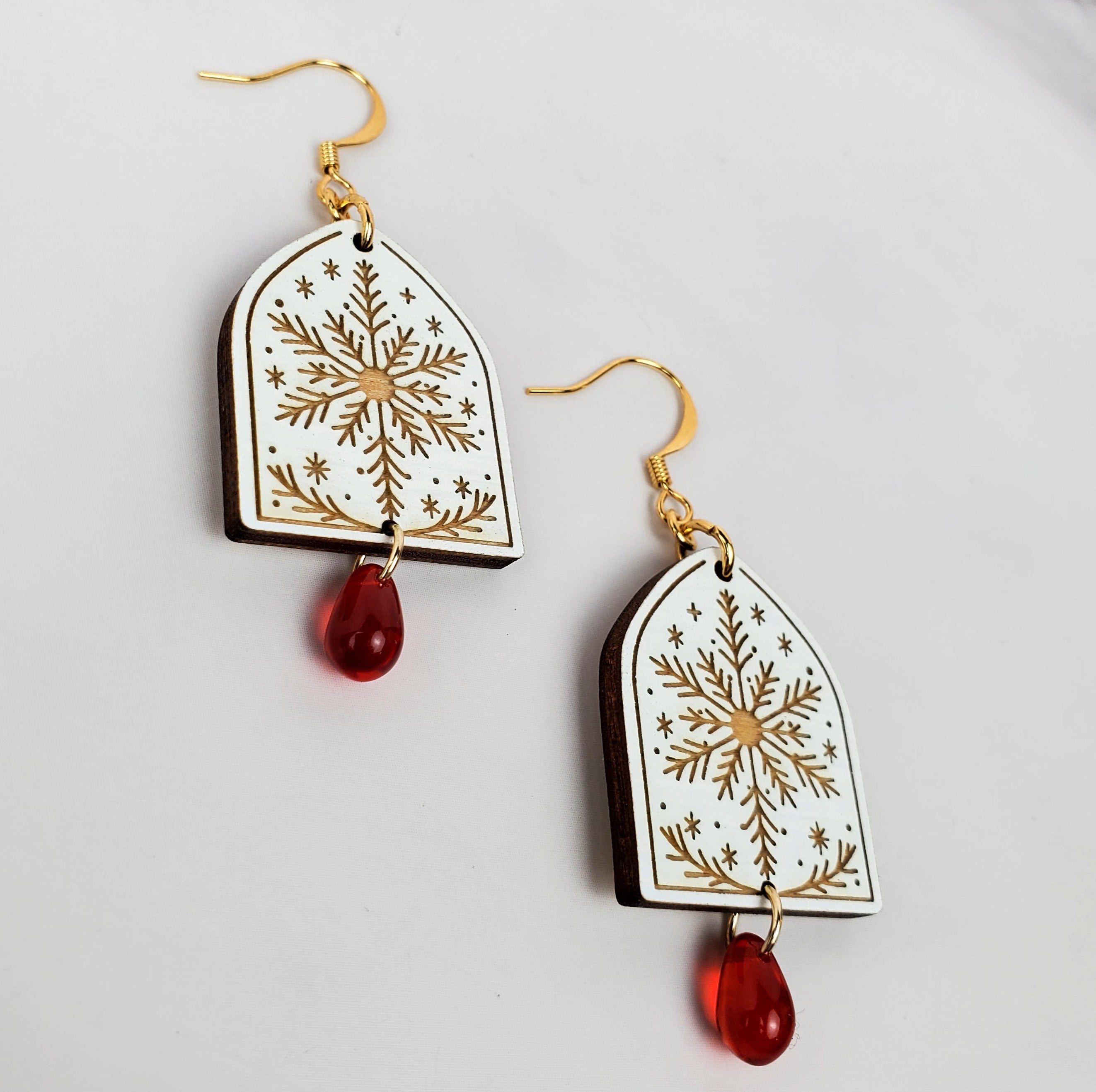 Holiday Snowflake Arch Wooden Earrings