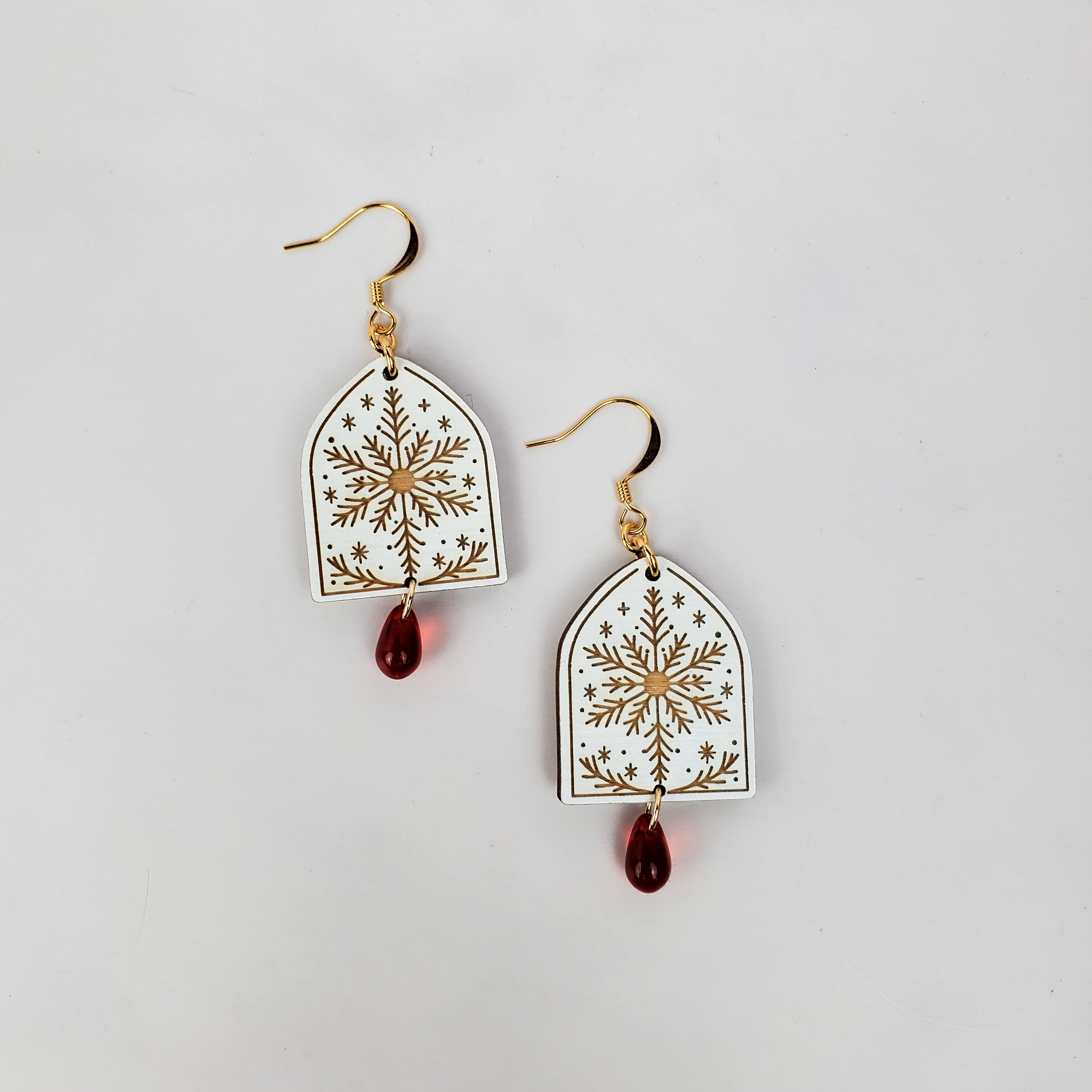 Holiday Snowflake Arch Wooden Earrings