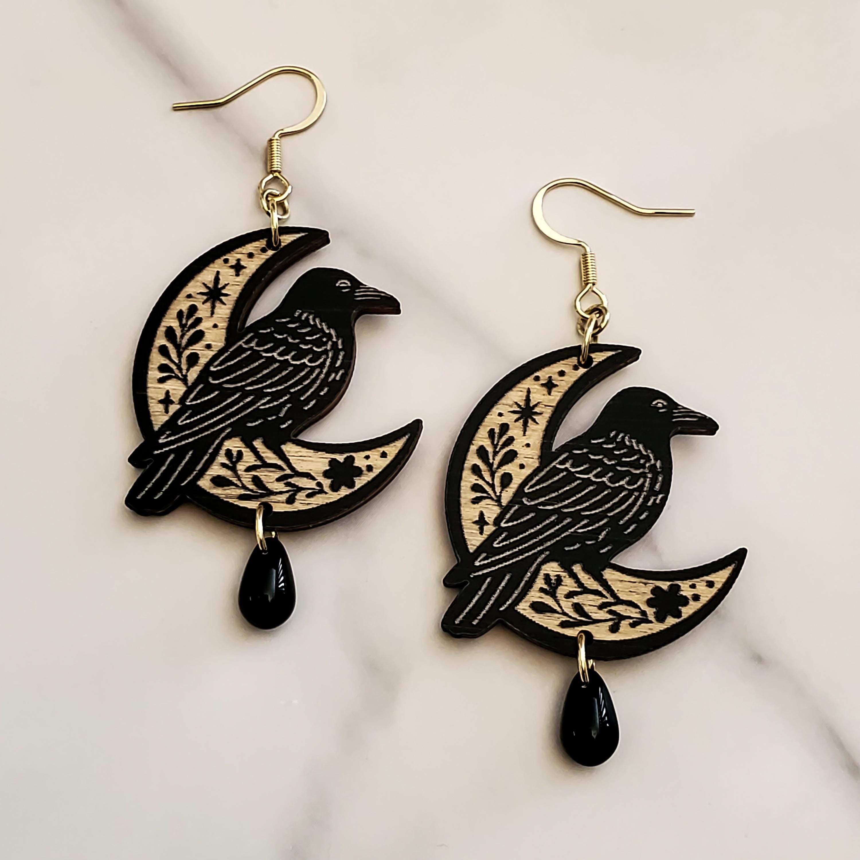 Raven Moon Earrings Drop Earrings