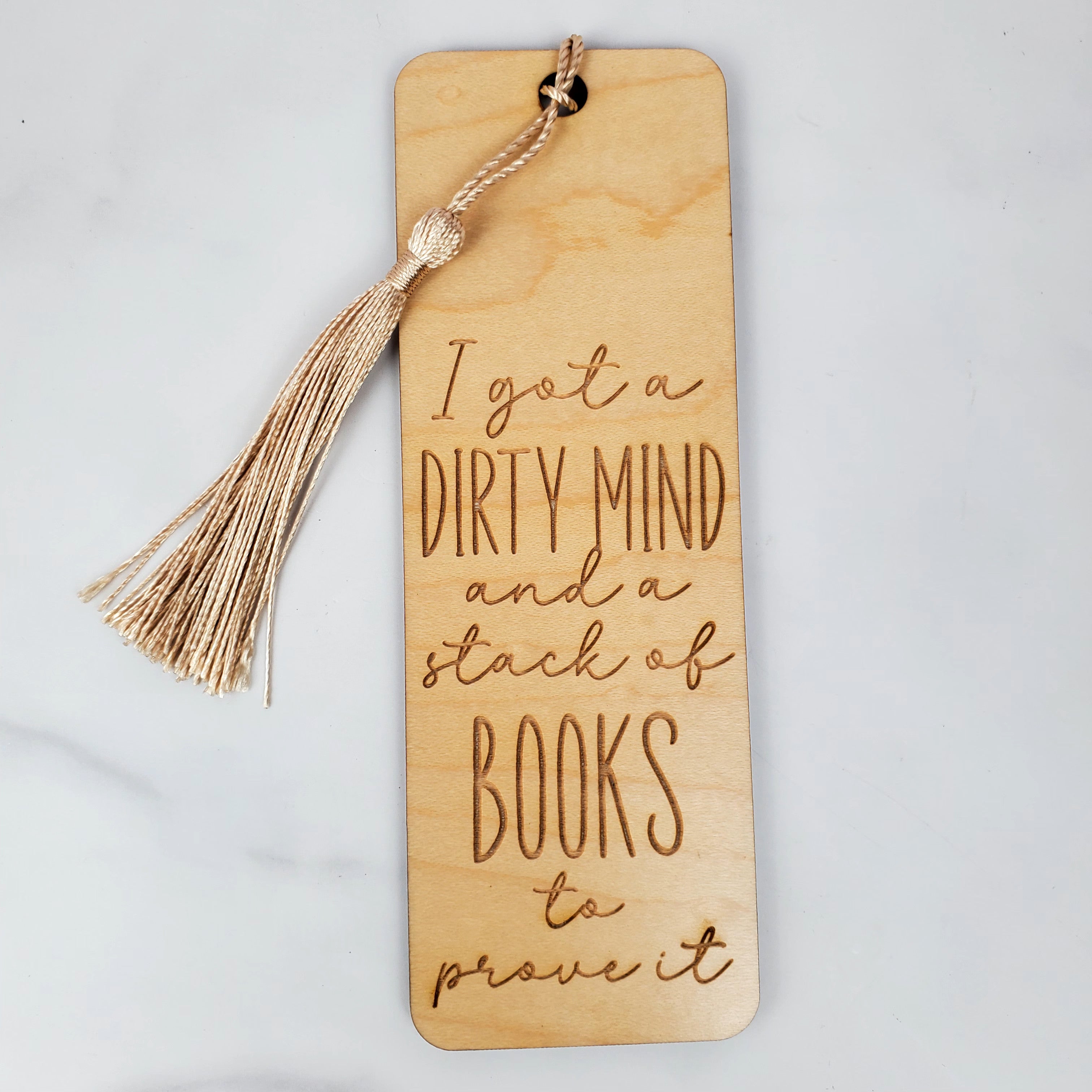 Dirty Mind and a Stack of Books Wooden Bookmark