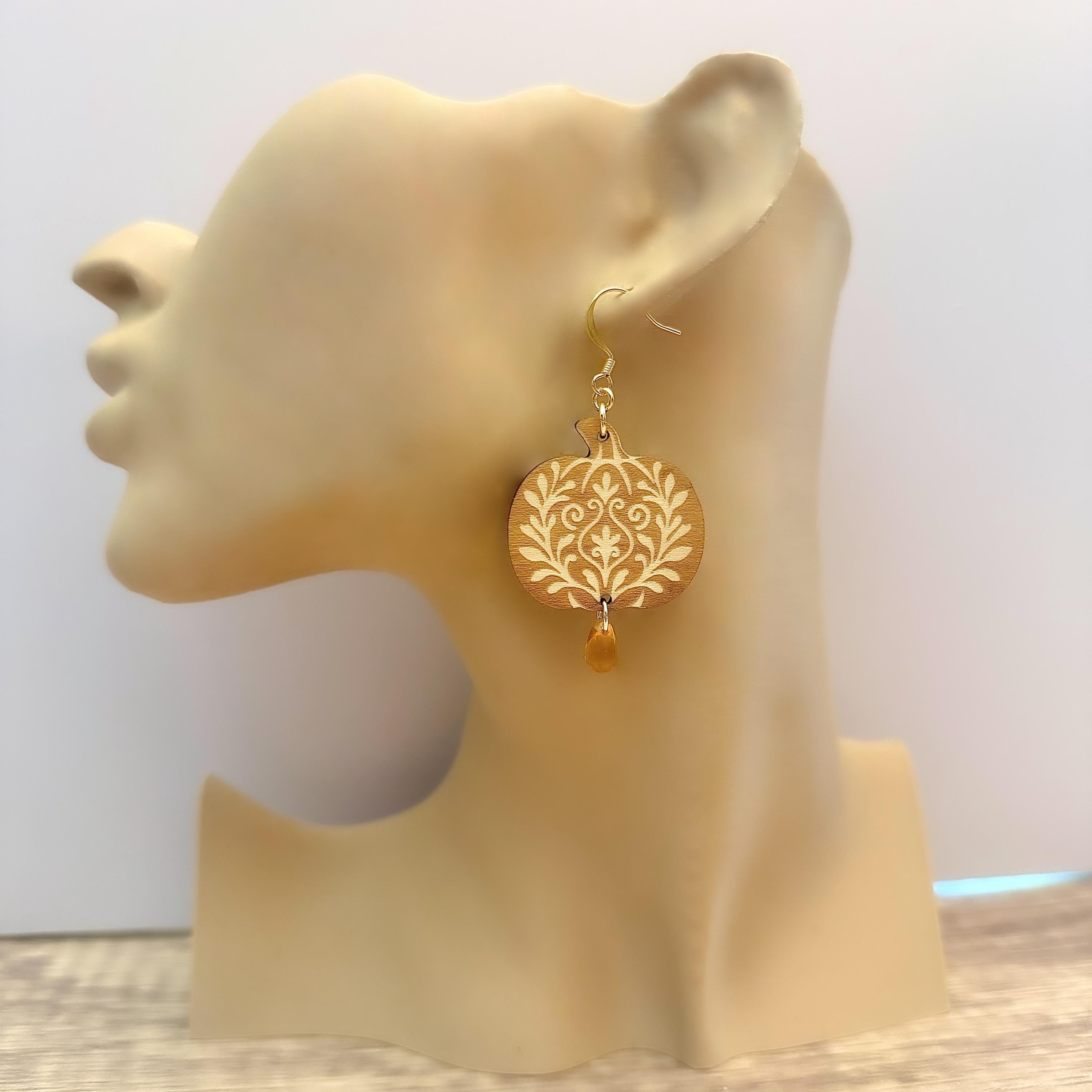 14K Gold Pumpkin Dangle Earrings