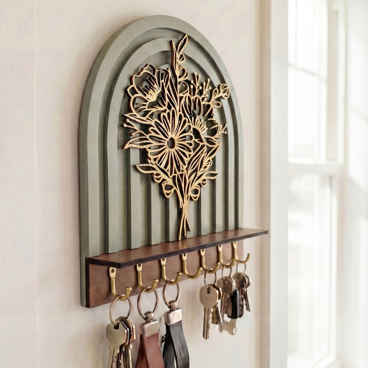 Key Racks Flowetr Arched Floral Key Holder & Jewelry Organizer | Wall Hook Shelf ...