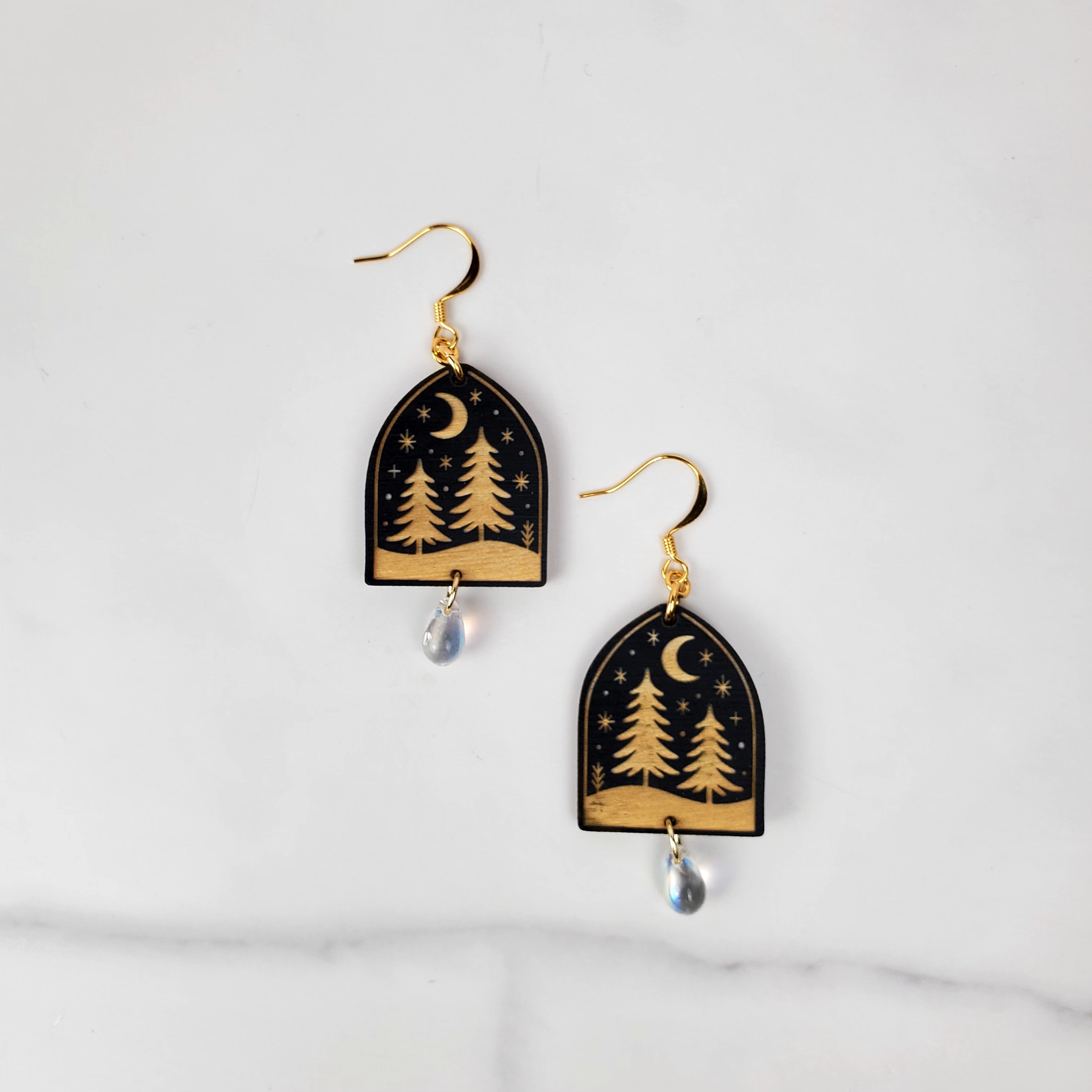 Holiday Forest Night Wooden Earrings