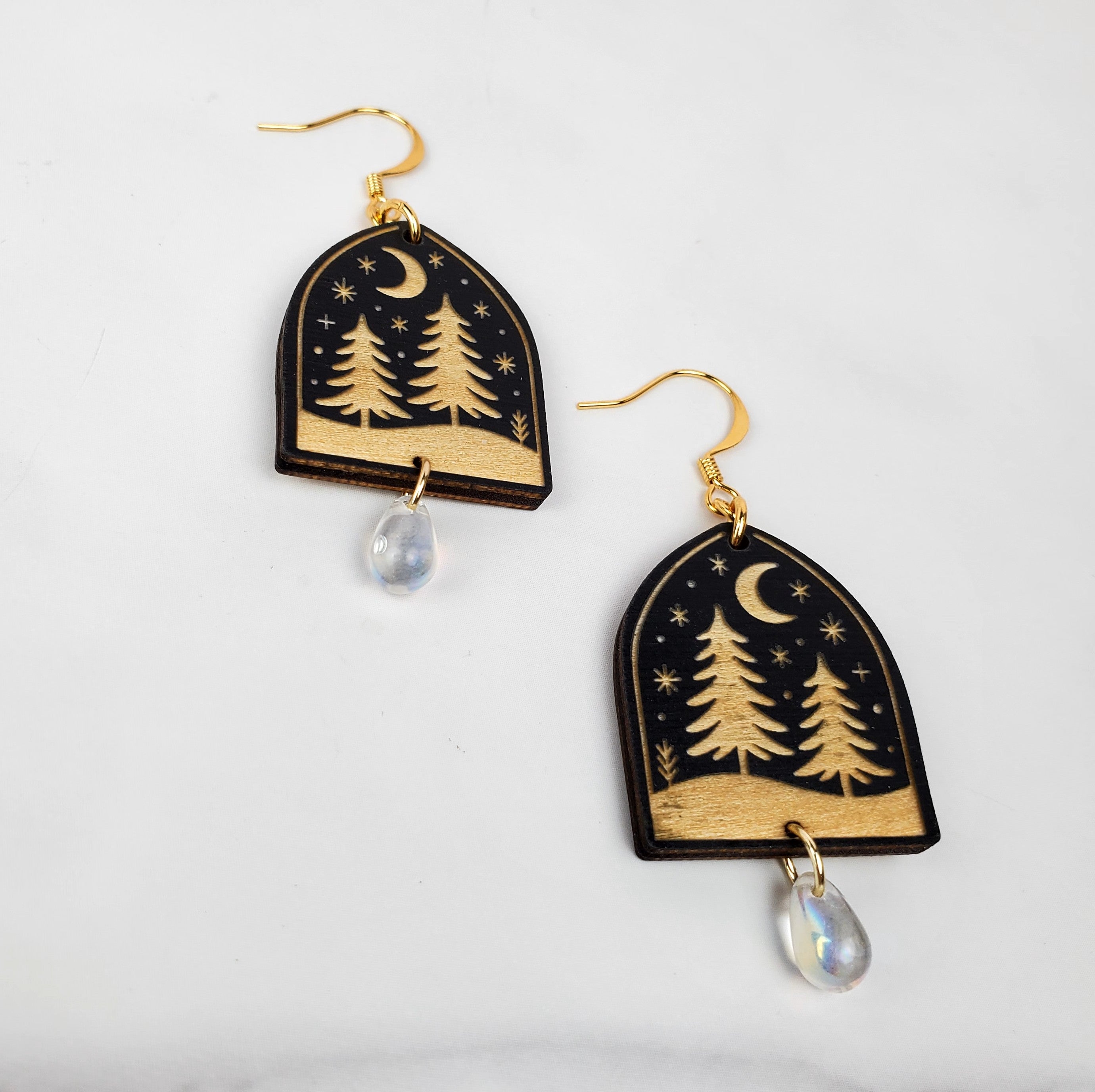 Holiday Forest Night Wooden Earrings