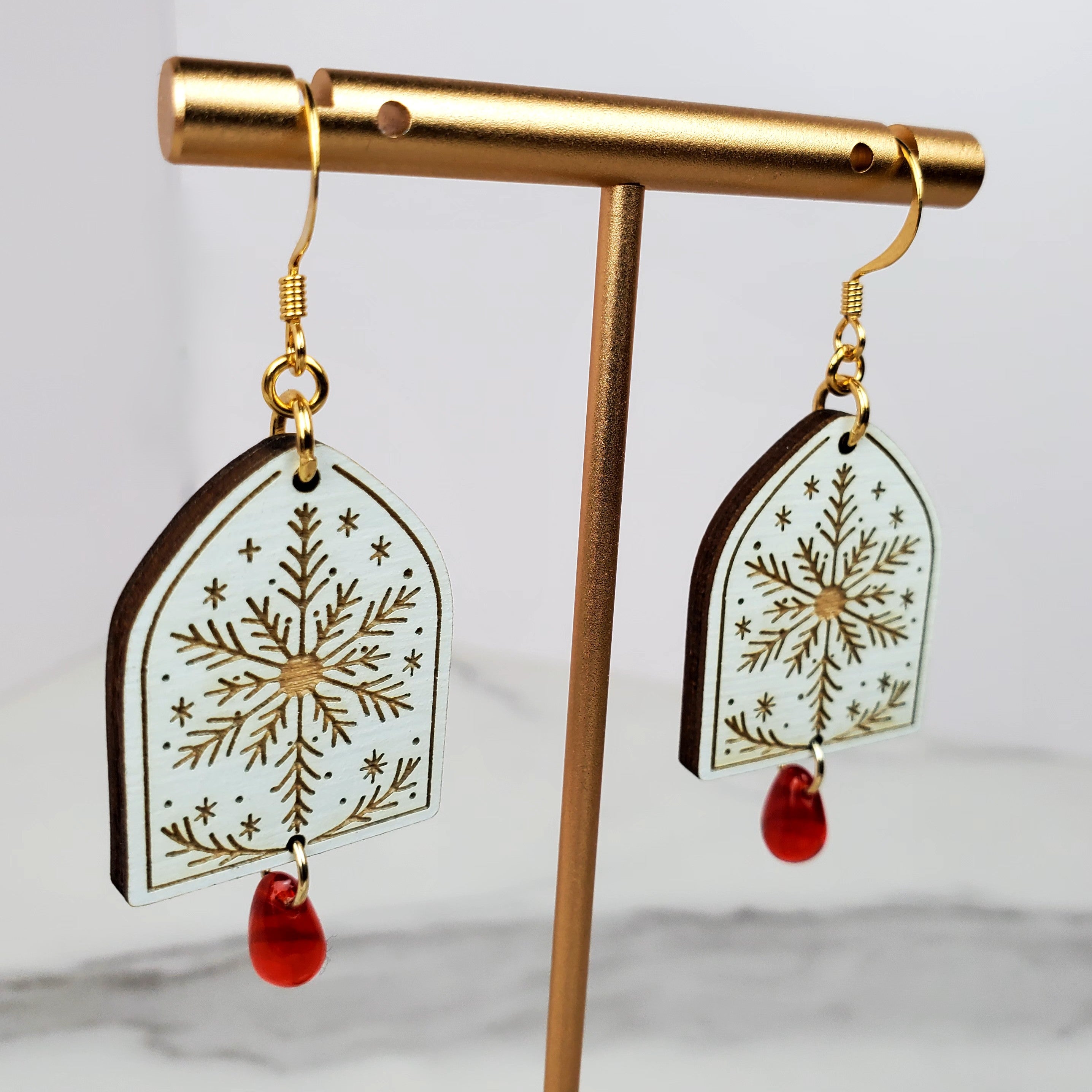 Holiday Snowflake Arch Wooden Earrings