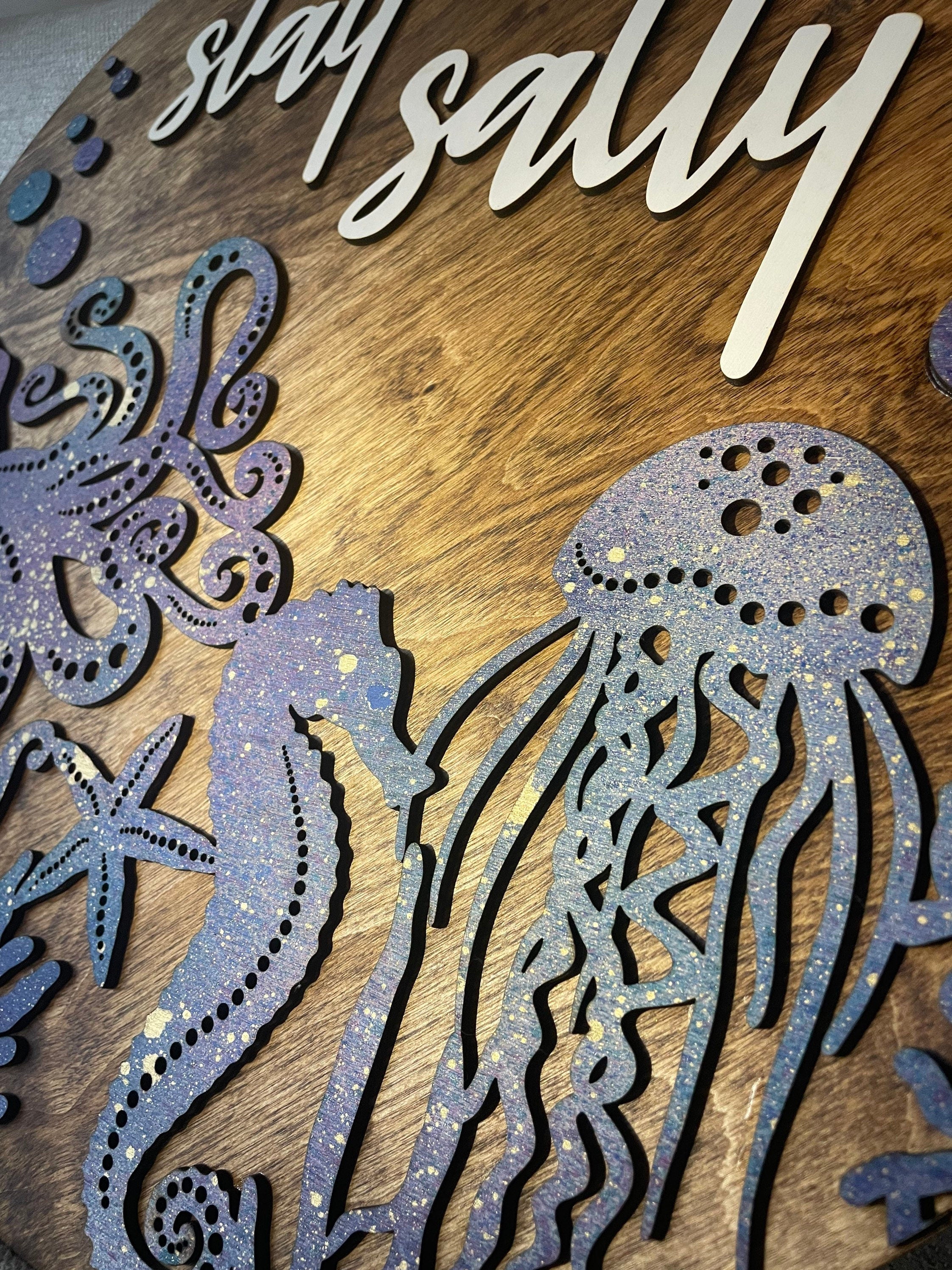 Stay Salty Sign | Ocean Themed Sign | Beach Sign | Round Painted Sign