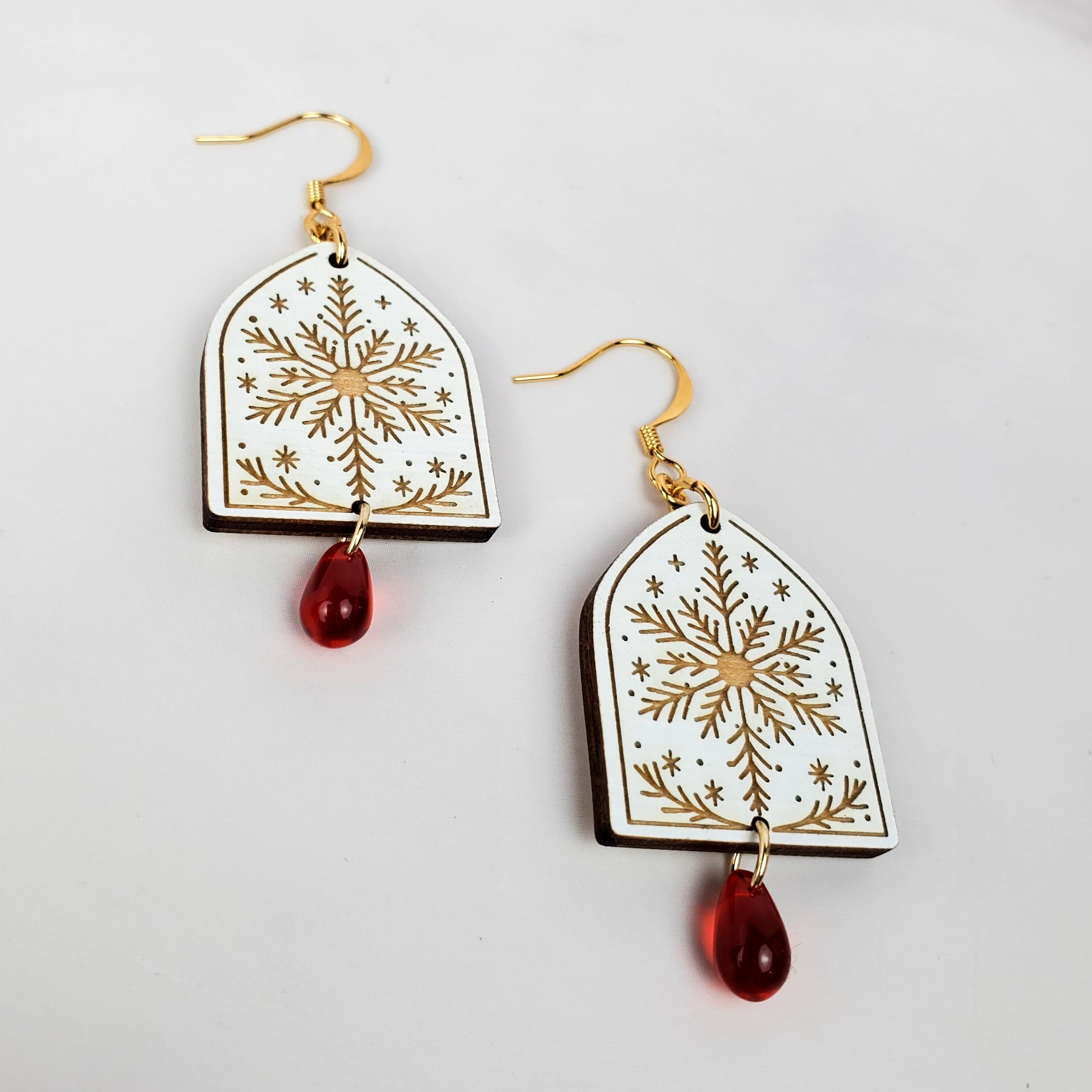 Holiday Snowflake Arch Wooden Earrings