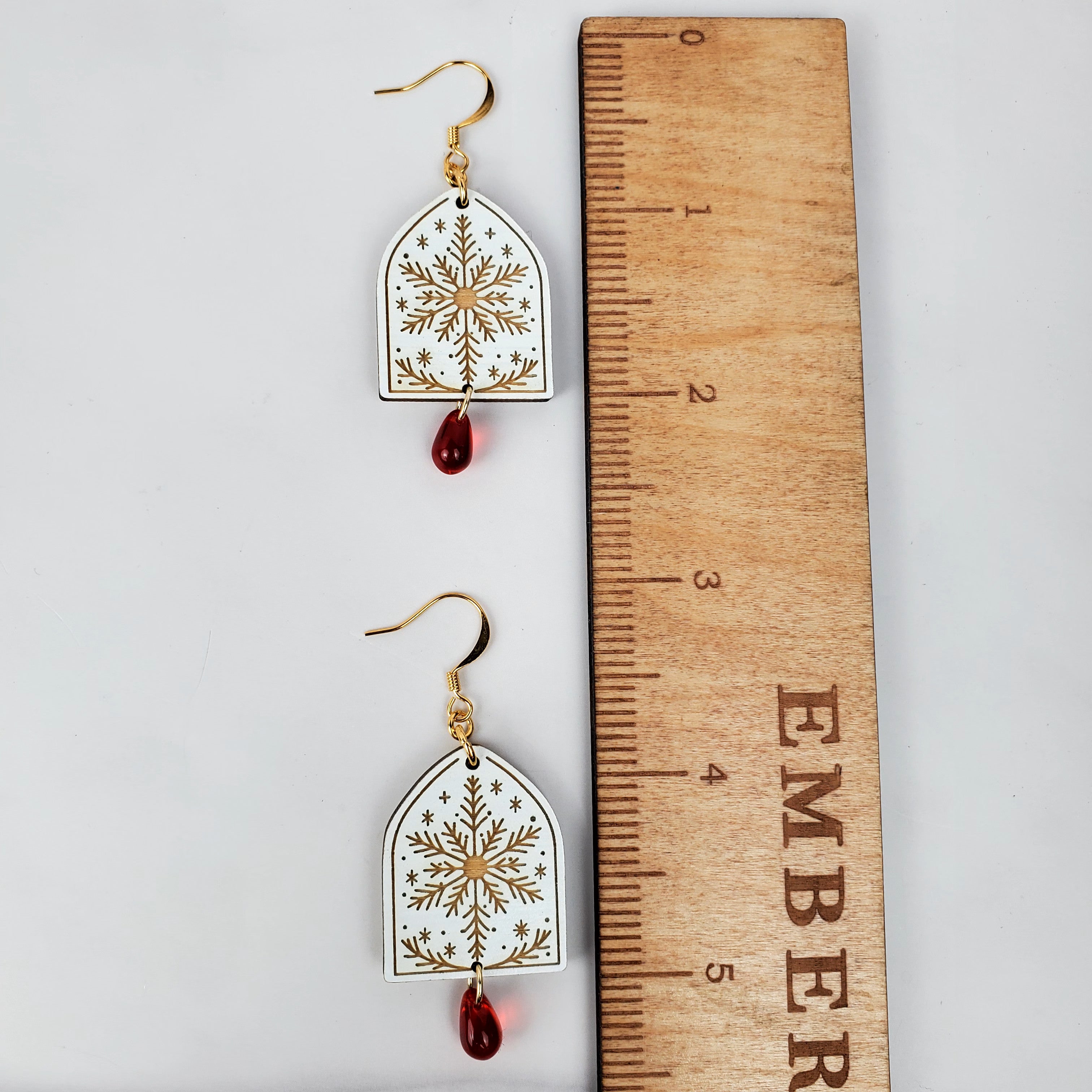 Holiday Snowflake Arch Wooden Earrings