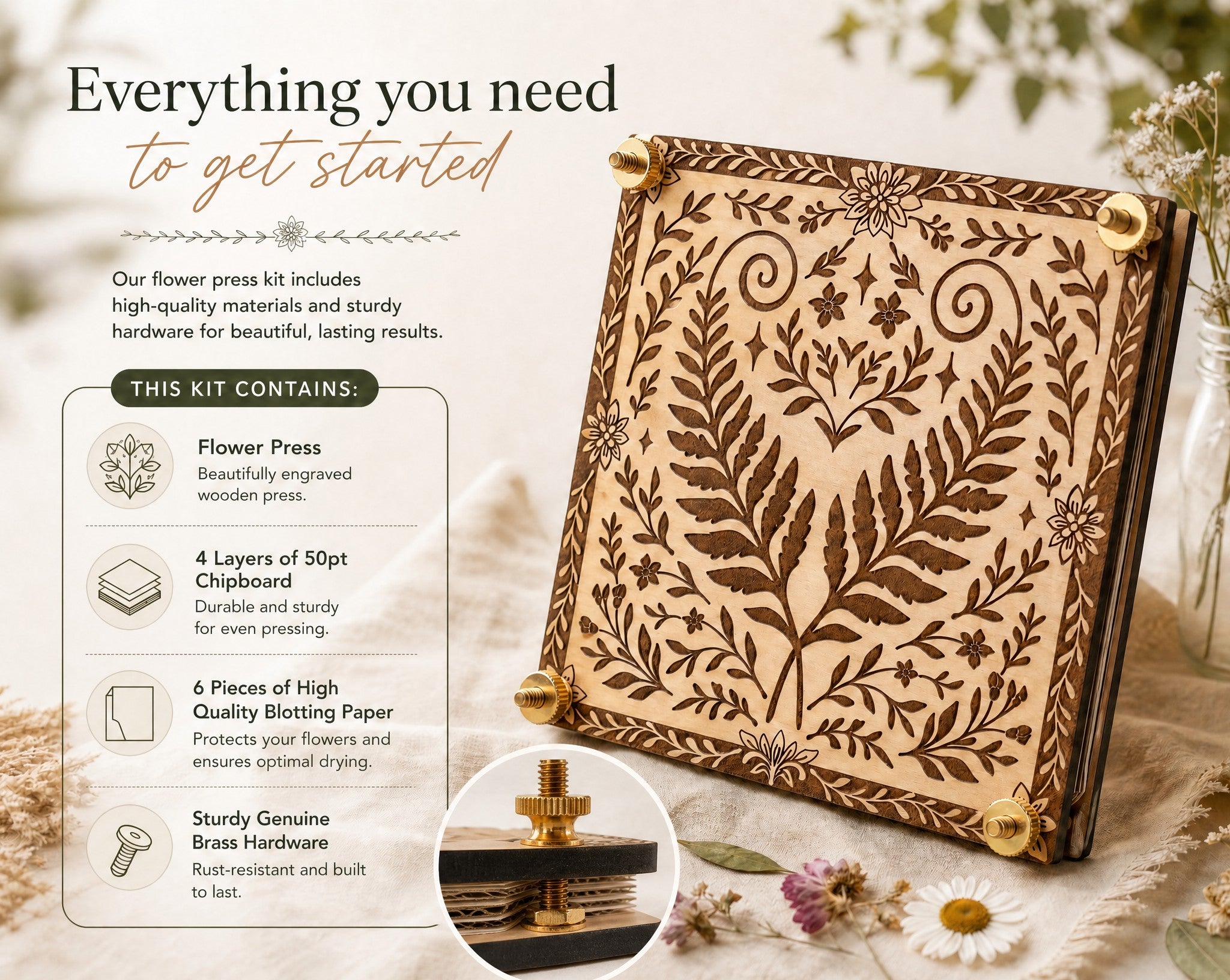 Fern Heart Wooden Flower Press
