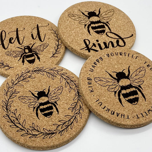 Bee Cork Coasters  Set of 4