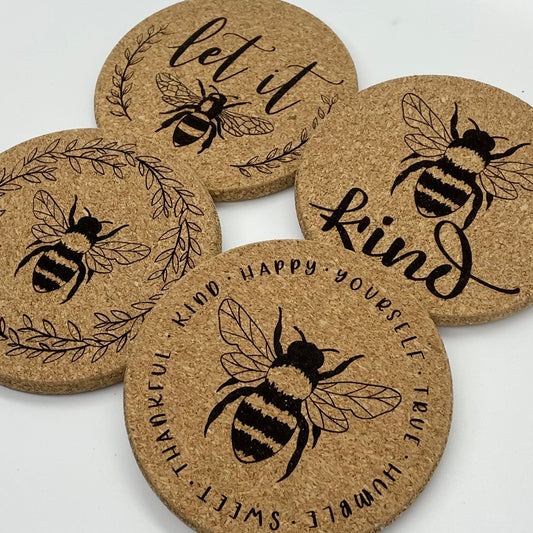 Bee Cork Coasters  Set of 4