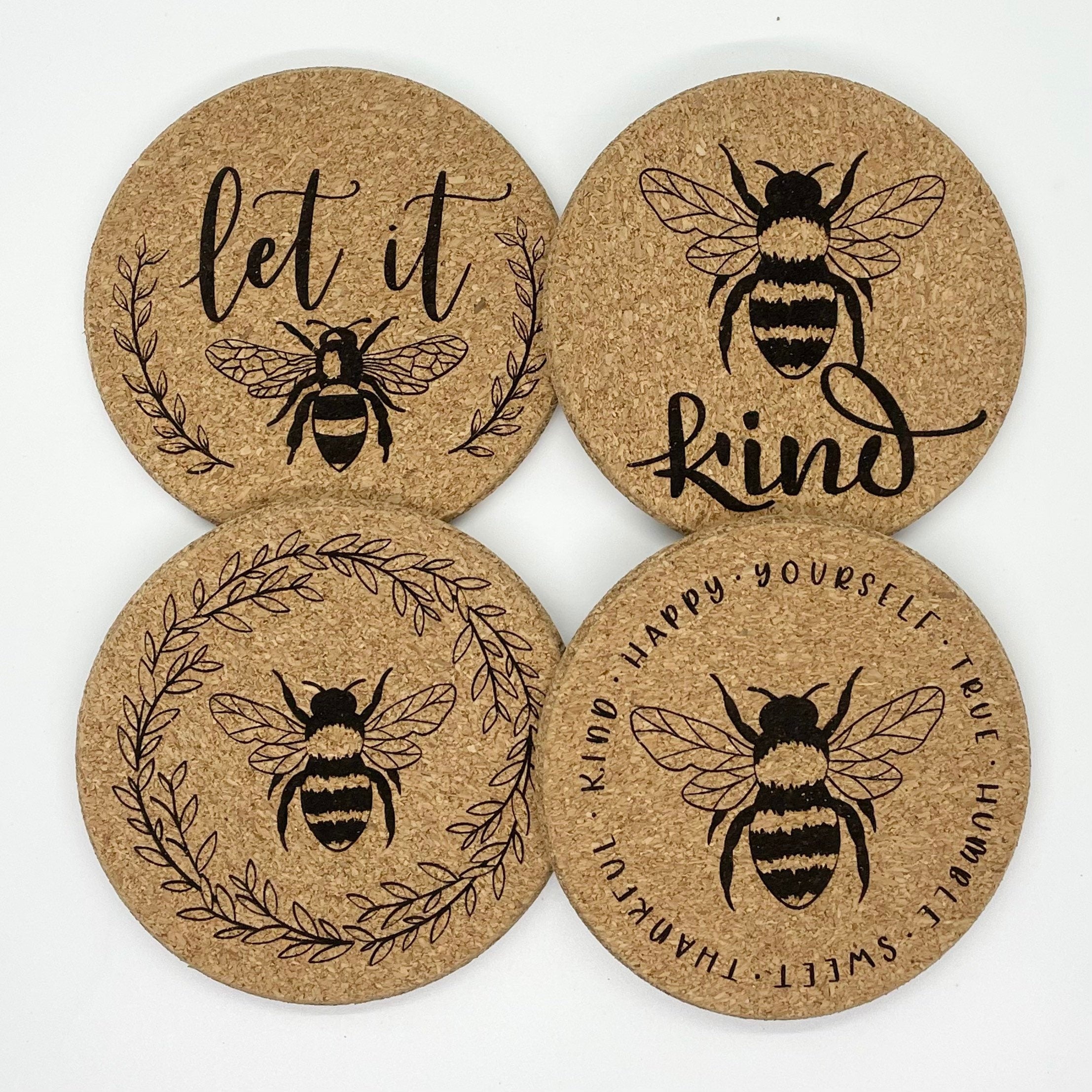 Bee Cork Coasters  Set of 4