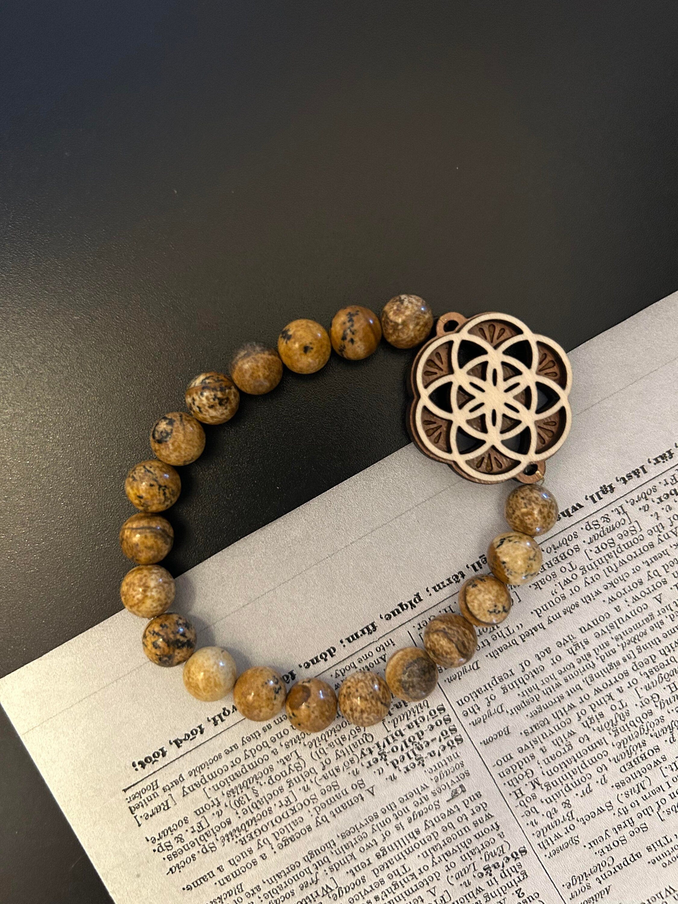 Sacred Geometry 8mm Picture Jasper Bracelet