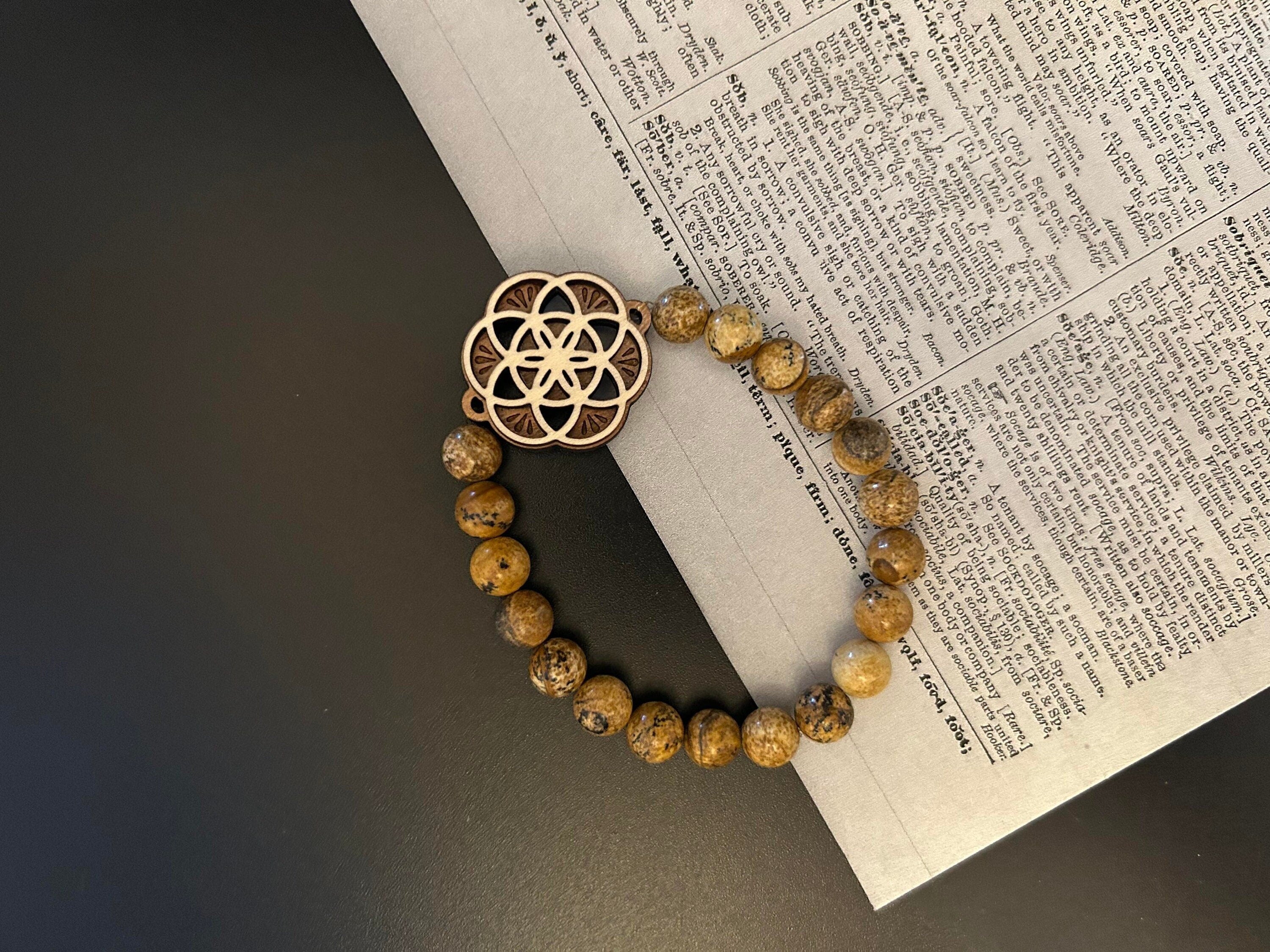 Sacred Geometry 8mm Picture Jasper Bracelet