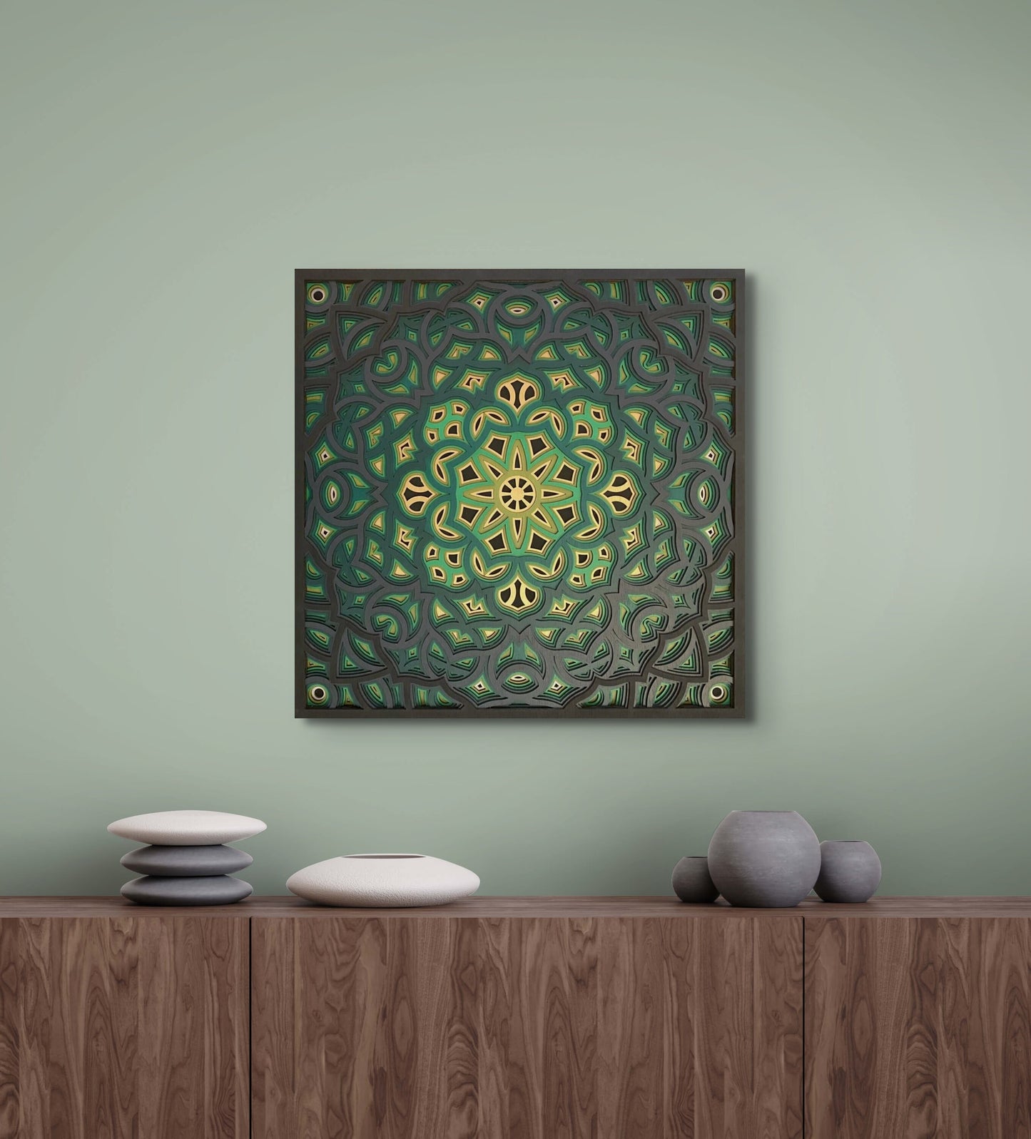 Green is Gold Layered Mandala Wall Art