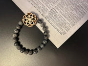 Labradorite Bracelet with Sacred Geometry  Handmade Stretch Bracelet with Laser Cut Wood Charm