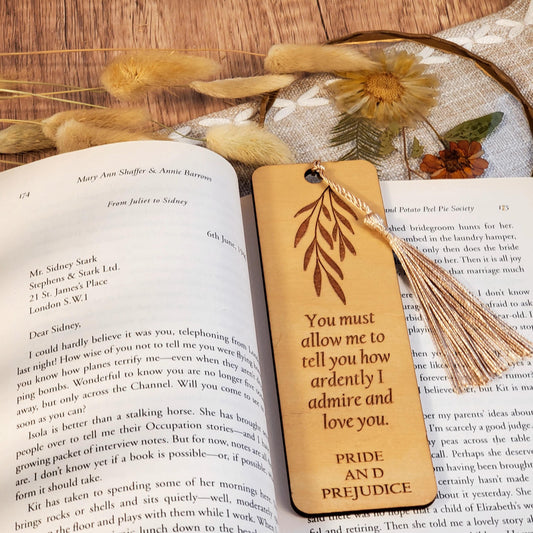 Pride & Prejudice Wooden Bookmark  Laser Engraved Quote Bookmark for Women, Romantic Bookish Gift, Dark Academia Book Accessory