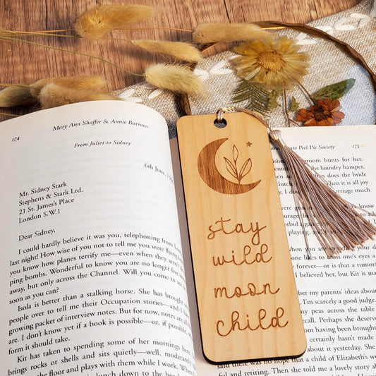 Wooden Bookmark  Stay Wild Moon Child Quote  Celestial Texture  Laser Engraved Bookmark for Women  Gifts for Book Lovers