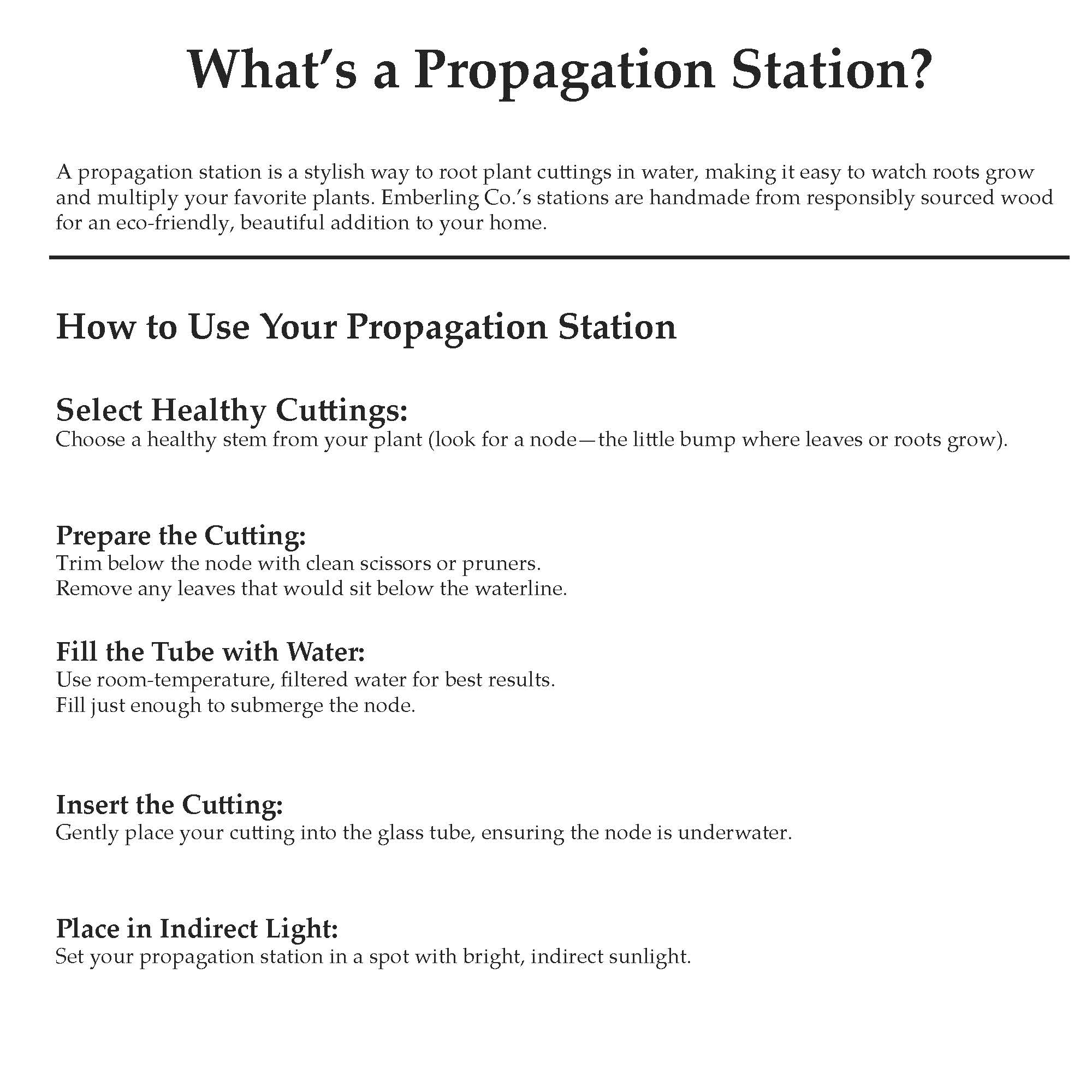 Instructions on using a propagation station for plant cuttings on a white background